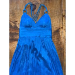 Womens Aidan Mattox Blue Sparkly Spaghetti Strap Long Maxi‎ Gown Dress 6